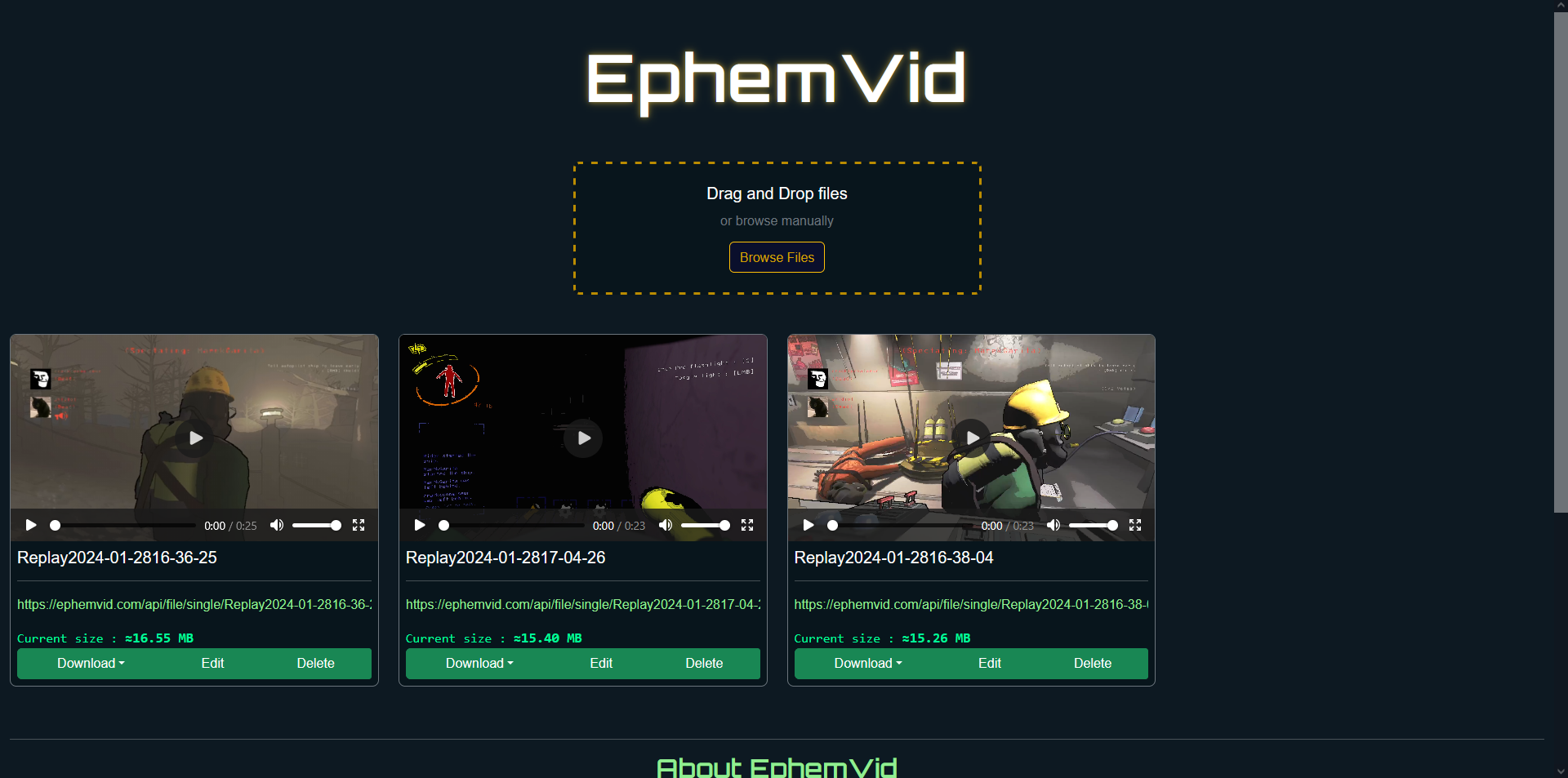EphemVid Website Screenshot